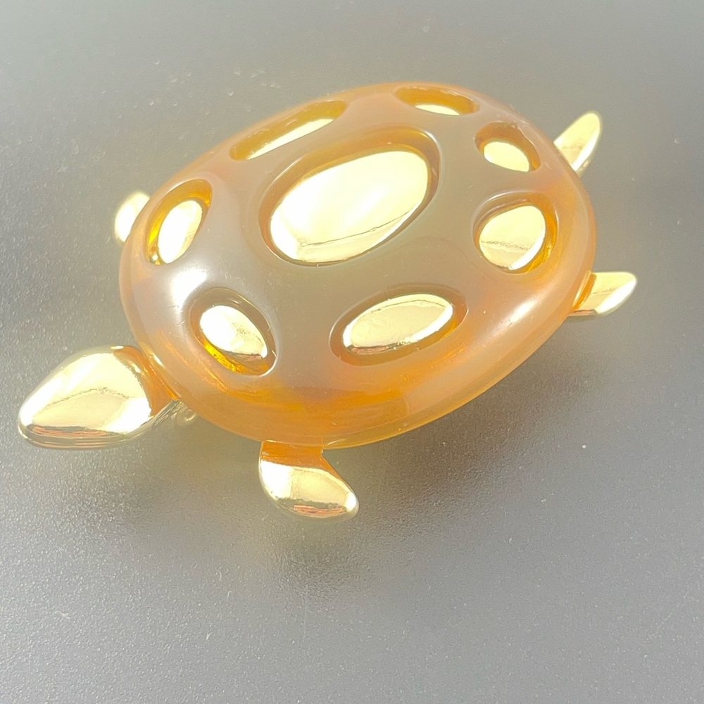 Gold and Orange Turtle Brooch